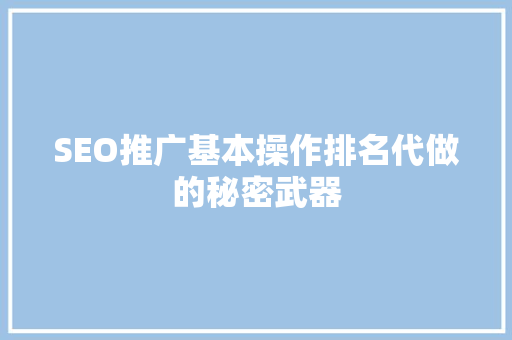 SEO推广基本操作排名代做的秘密武器