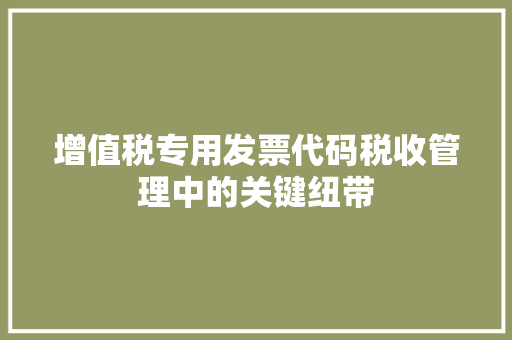 增值税专用发票代码税收管理中的关键纽带