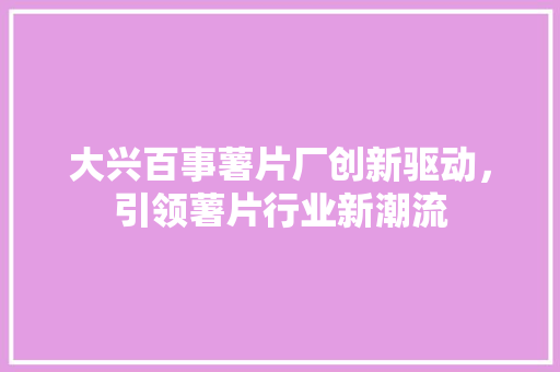 大兴百事薯片厂创新驱动，引领薯片行业新潮流