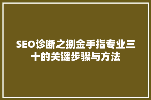 SEO诊断之捌金手指专业三十的关键步骤与方法