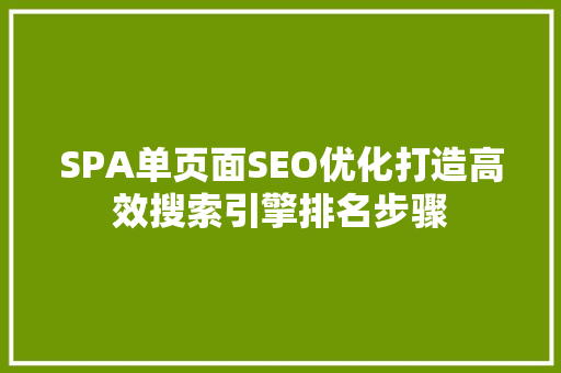 SPA单页面SEO优化打造高效搜索引擎排名步骤