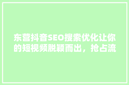 东营抖音SEO搜索优化让你的短视频脱颖而出，抢占流量高地
