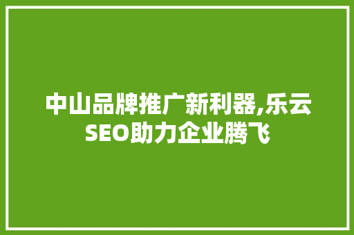 中山品牌推广新利器,乐云SEO助力企业腾飞