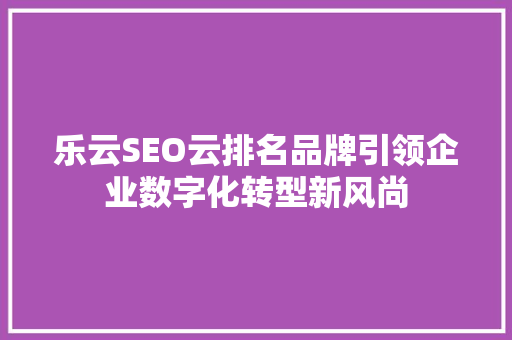乐云SEO云排名品牌引领企业数字化转型新风尚