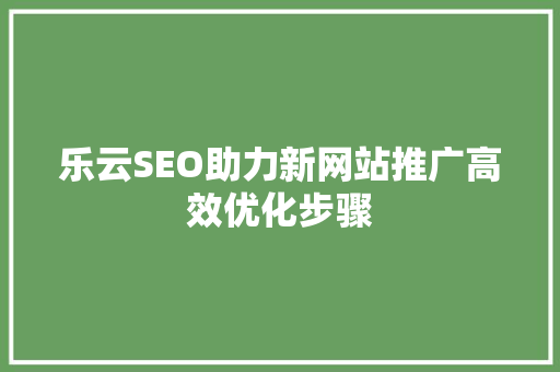 乐云SEO助力新网站推广高效优化步骤
