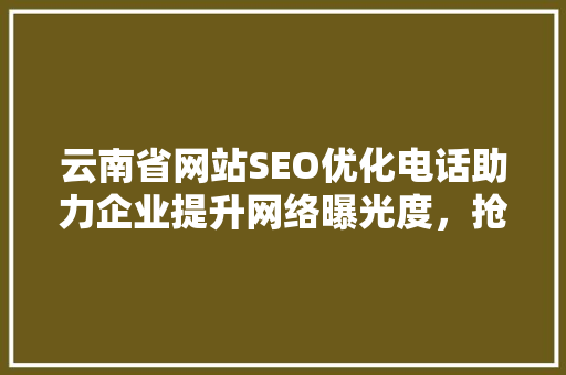 云南省网站SEO优化电话助力企业提升网络曝光度，抢占市场先机