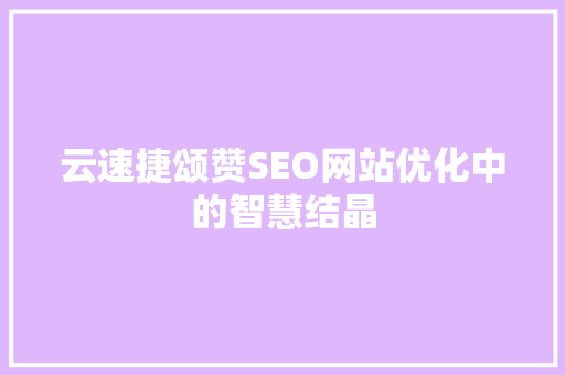 云速捷颂赞SEO网站优化中的智慧结晶