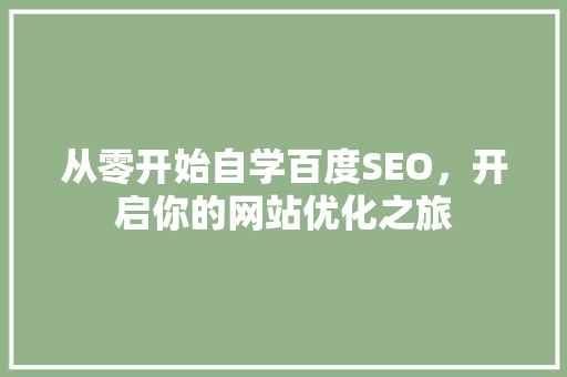 从零开始自学百度SEO，开启你的网站优化之旅