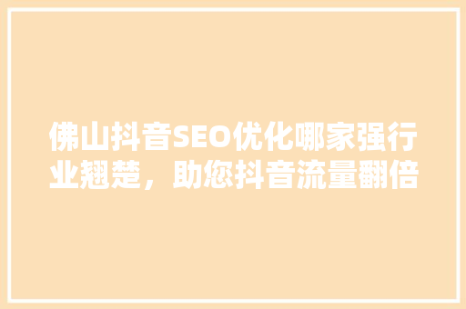 佛山抖音SEO优化哪家强行业翘楚，助您抖音流量翻倍