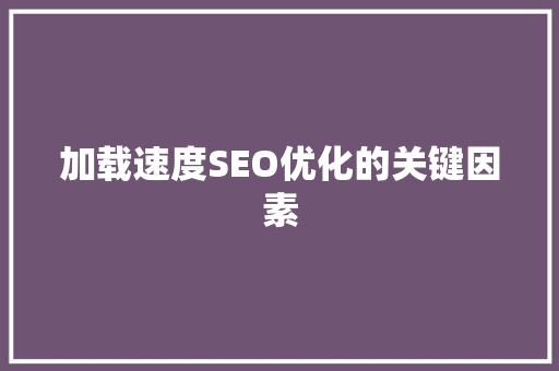 加载速度SEO优化的关键因素