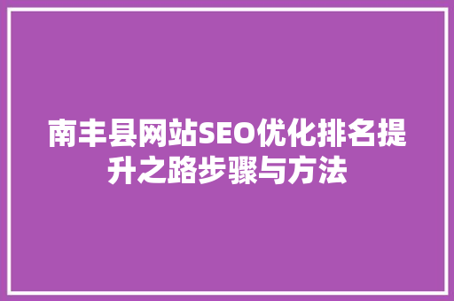 南丰县网站SEO优化排名提升之路步骤与方法