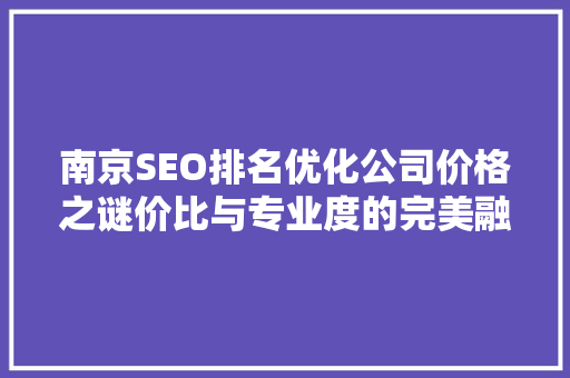 南京SEO排名优化公司价格之谜价比与专业度的完美融合