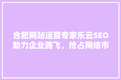 合肥网站运营专家乐云SEO助力企业腾飞，抢占网络市场制高点