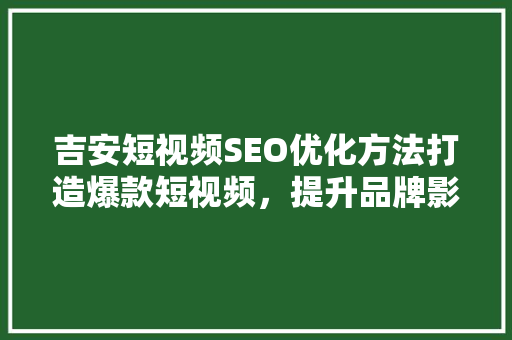 吉安短视频SEO优化方法打造爆款短视频，提升品牌影响力