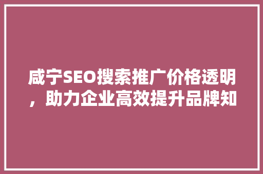 咸宁SEO搜索推广价格透明，助力企业高效提升品牌知名度