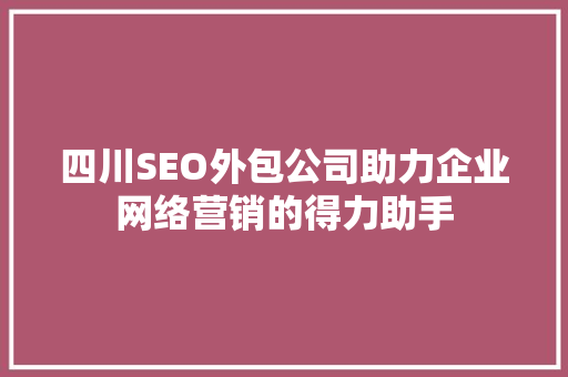 四川SEO外包公司助力企业网络营销的得力助手