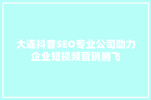 大连抖音SEO专业公司助力企业短视频营销腾飞