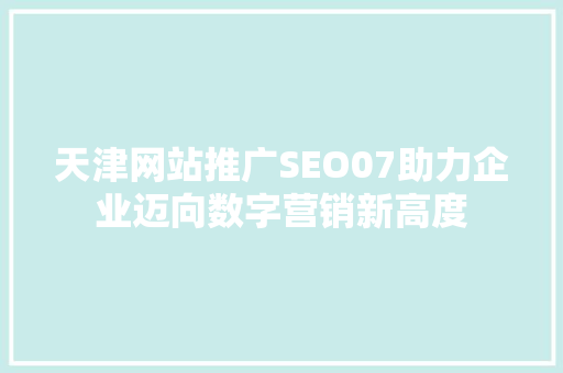 天津网站推广SEO07助力企业迈向数字营销新高度