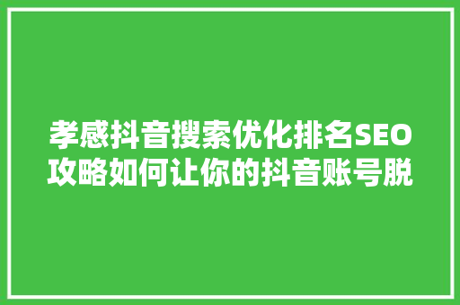 孝感抖音搜索优化排名SEO攻略如何让你的抖音账号脱颖而出