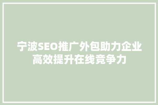 宁波SEO推广外包助力企业高效提升在线竞争力