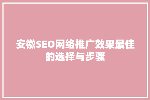 安徽SEO网络推广效果最佳的选择与步骤