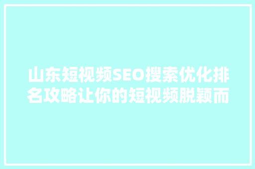 山东短视频SEO搜索优化排名攻略让你的短视频脱颖而出