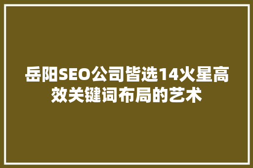 岳阳SEO公司皆选14火星高效关键词布局的艺术