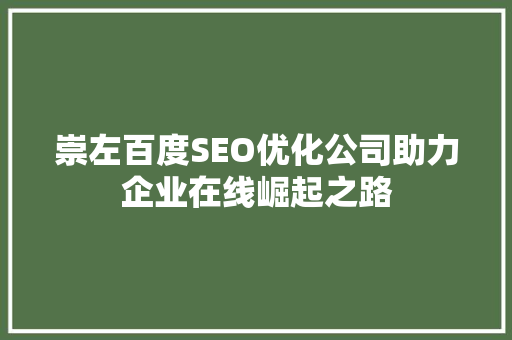 崇左百度SEO优化公司助力企业在线崛起之路