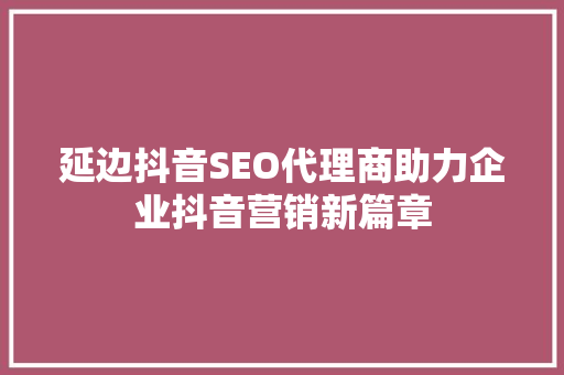 延边抖音SEO代理商助力企业抖音营销新篇章