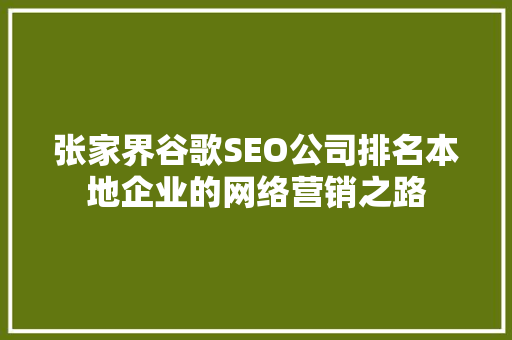 张家界谷歌SEO公司排名本地企业的网络营销之路