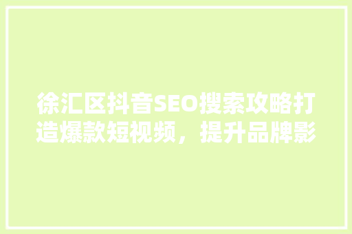 徐汇区抖音SEO搜索攻略打造爆款短视频，提升品牌影响力