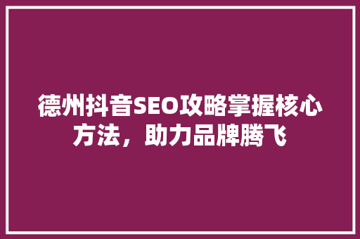 德州抖音SEO攻略掌握核心方法，助力品牌腾飞