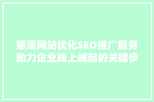 慈溪网站优化SEO推广服务助力企业线上崛起的关键步骤