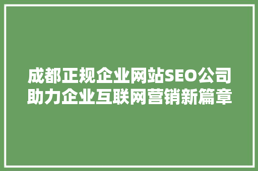 成都正规企业网站SEO公司助力企业互联网营销新篇章