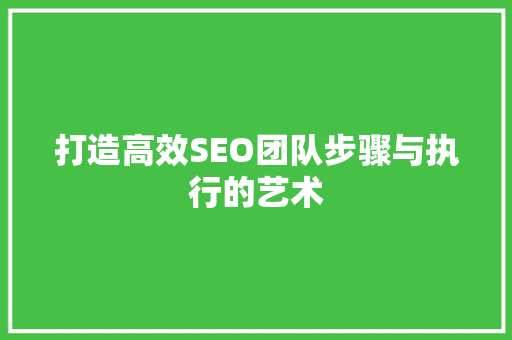 打造高效SEO团队步骤与执行的艺术