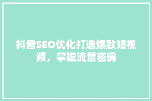 抖音SEO优化打造爆款短视频，掌握流量密码