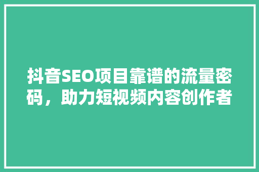 抖音SEO项目靠谱的流量密码，助力短视频内容创作者崛起