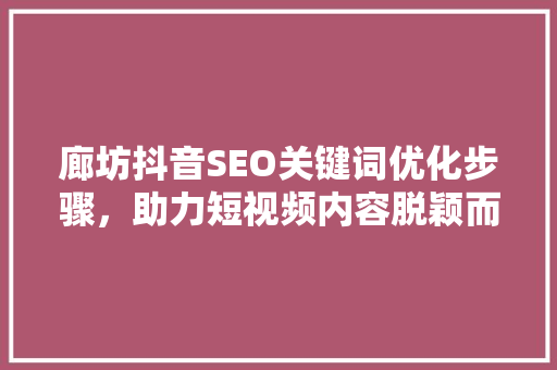 廊坊抖音SEO关键词优化步骤，助力短视频内容脱颖而出