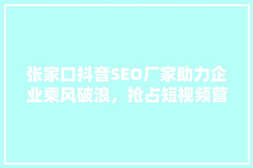 张家口抖音SEO厂家助力企业乘风破浪，抢占短视频营销制高点