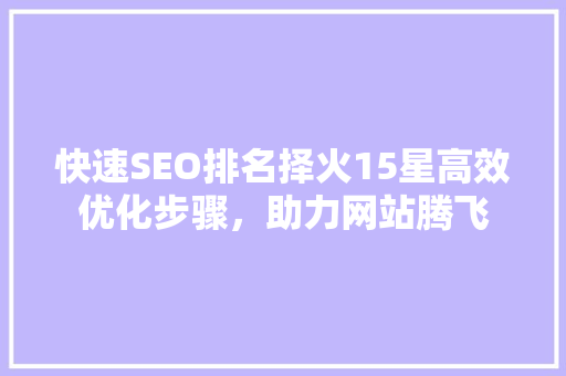 快速SEO排名择火15星高效优化步骤，助力网站腾飞