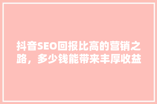 抖音SEO回报比高的营销之路，多少钱能带来丰厚收益
