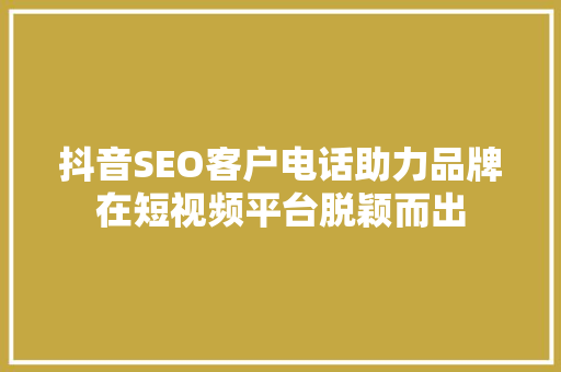 抖音SEO客户电话助力品牌在短视频平台脱颖而出