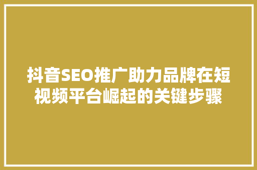 抖音SEO推广助力品牌在短视频平台崛起的关键步骤