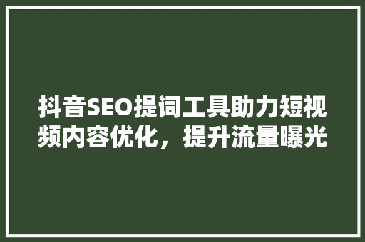 抖音SEO提词工具助力短视频内容优化，提升流量曝光