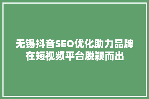 无锡抖音SEO优化助力品牌在短视频平台脱颖而出