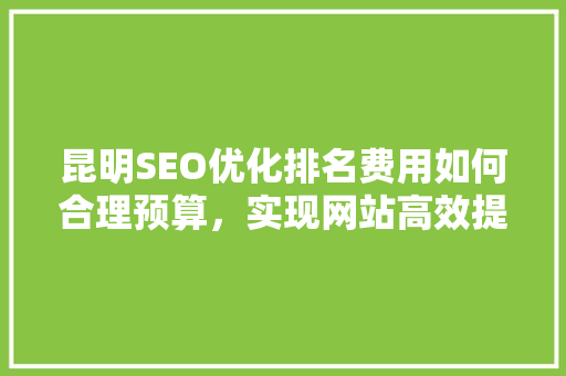 昆明SEO优化排名费用如何合理预算，实现网站高效提升