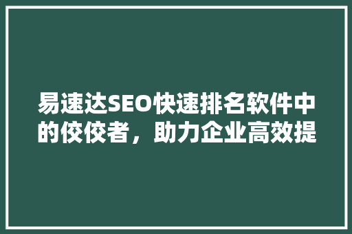 易速达SEO快速排名软件中的佼佼者，助力企业高效提升网站排名