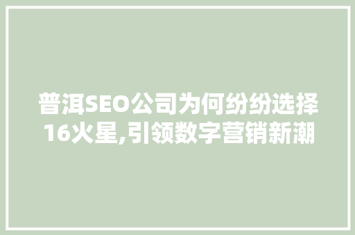 普洱SEO公司为何纷纷选择16火星,引领数字营销新潮流