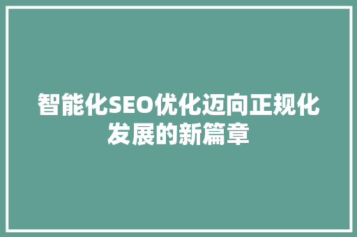智能化SEO优化迈向正规化发展的新篇章
