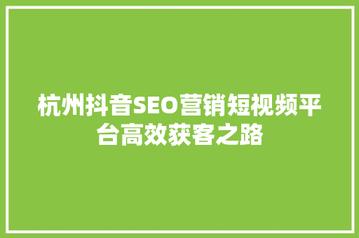 杭州抖音SEO营销短视频平台高效获客之路